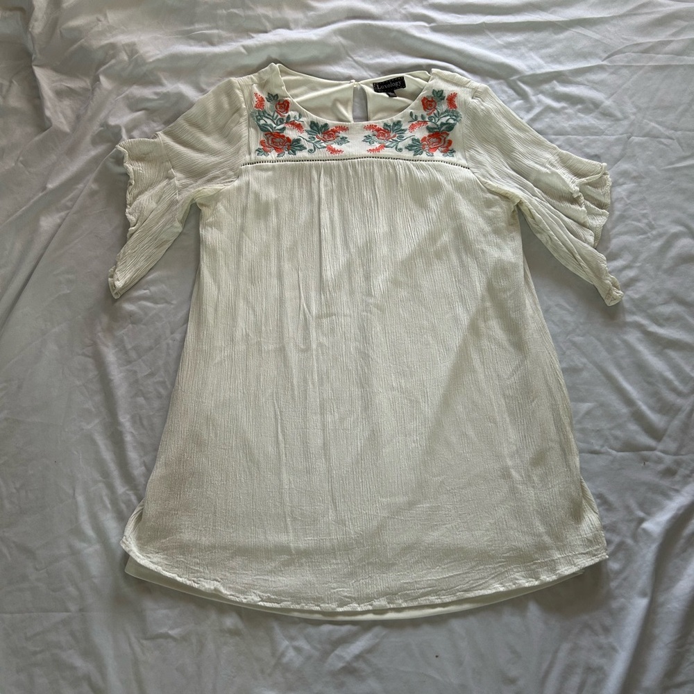 Luxology Cream Dress with Floral Embroidery